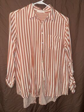 Striped Pink and White Women’s Button-Up Shirt